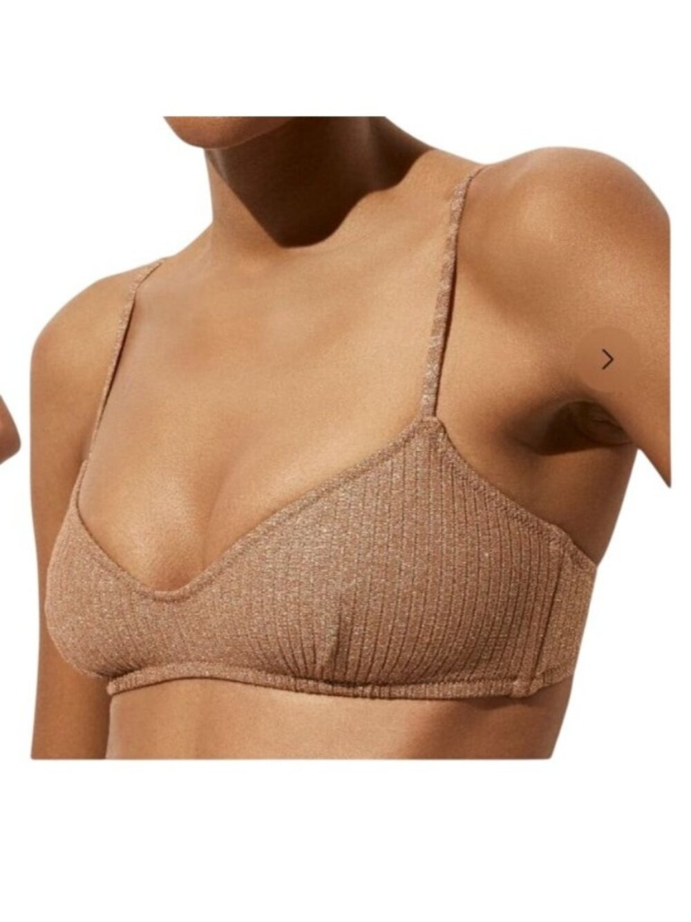 NWT J.Crew Odessa Bikini Top Sz Small Sparkle Rib Tan Brown Swimwear Metallic
